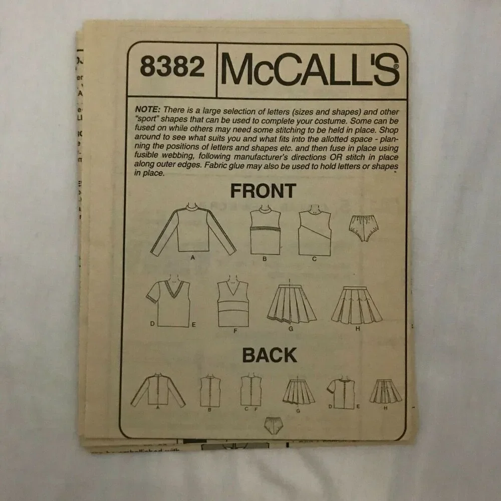 #8382 McCalls Cheerleader costume, sewing pattern 8-10